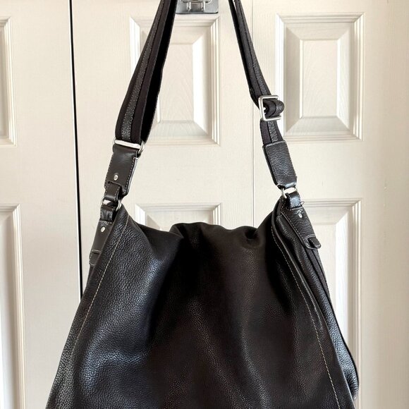 Levenger Fine Leather Messenger Bag 16x13" Plaid Lining Classic Satchel 2000s - Picture 2 of 14